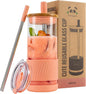 Pandaloo® Glass Cups With Lids and Straws -20 Fl Oz- Perfect Size Iced Coffee by Pandaloo