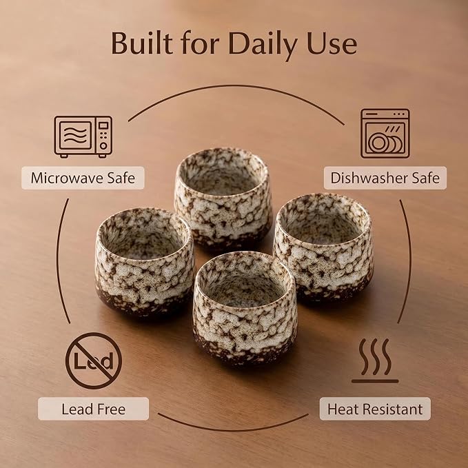 Japanese Tea Cups Set of 4pcs, 7oz/205ml Elegant Ceramic Matcha Cups - Image 5