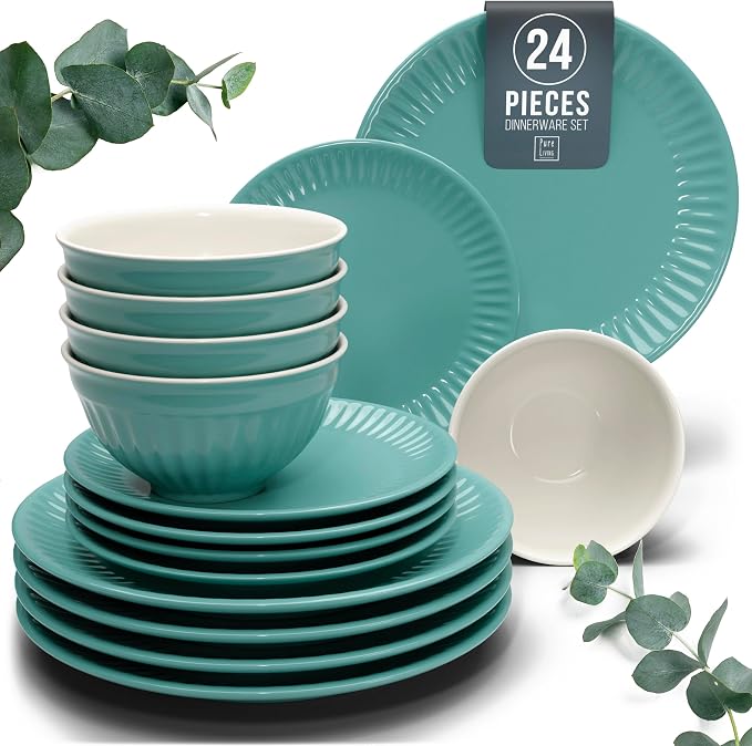 24 Piece Stoneware Dinnerware Set by PURELIVING