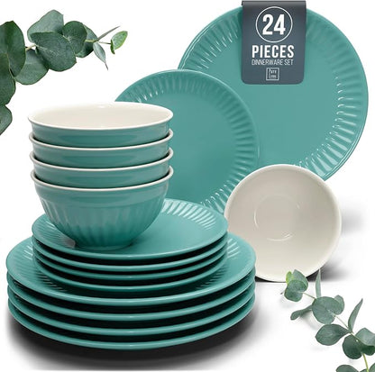 24 Piece Stoneware Dinnerware Set by PURELIVING