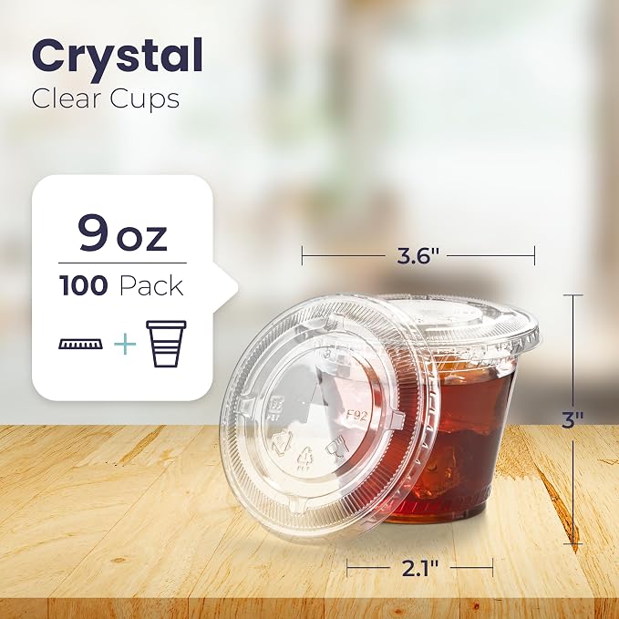 Fit Meal Prep 100 Pack 9 oz Clear Plastic Cups - Image 2