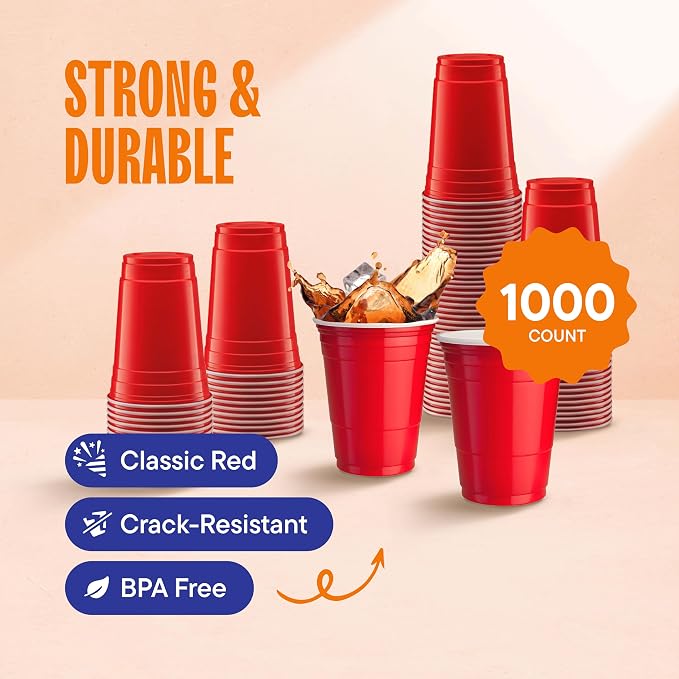 Red Cups - Party Cups - Disposable Plastic Cups Fun & Durable Party Cups - Image 2