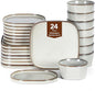 Stone Lain Cairo 24-Piece Dinnerware Set Stoneware, Plates and Bowls Set, Microwave and Dishwasher Safe, Includes Dinner and Salad Plates, Cereal Bowls, Dishes for 8, Grey