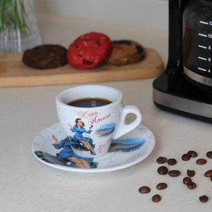 Lorren Home Porcelain Espresso Cups and Saucers, Vespa Scene Design, 3 Oz - Image 2