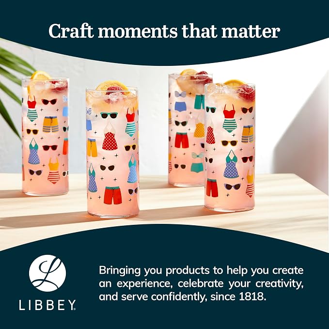 Libbey Vintage Swim Drinking Glasses Set of 4, Retro Swimsuits Design Glass - Image 6