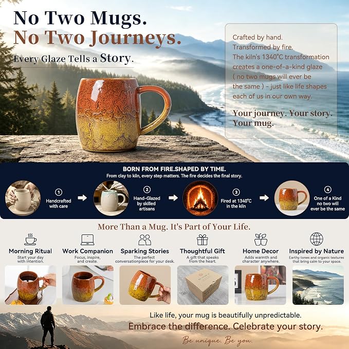Handmade 22oz Ceramic Coffee Mug, Ergonomic Large Handle, Ideal Gift - Image 3