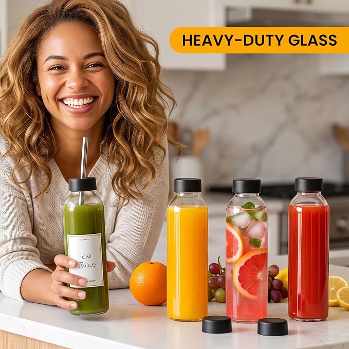 8 Pack 18 oz Glass Juice Bottles - Image 3
