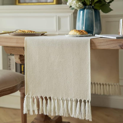 Cream Table Runners 60 Inches Long, Burlap Linen Style Rustic Farmhouse Table by ZEEMARTONLINE