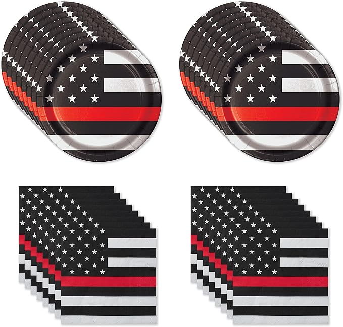 Firefighter EMT Party Set-16 Plates & Napkins-Thin Red Line-Havercamp | - Image 6