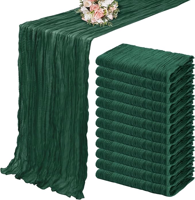 YMHPRIDE 12 Pack Cheesecloth Table Runner 35x120in Dark Green Table Runner | by YMHPRIDE