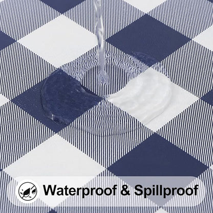 Smiry Rectangle Picnic Table Cloth, Elastic Waterproof Fitted Vinyl Tablecloths, Flannel Backed Buffalo Plaid Table Covers for Dining, Camping, Outdoor (White and Navy, 36" x 48")