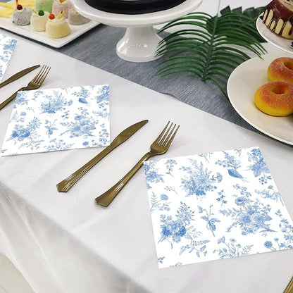 175Pcs Blue Floral Party Supplies Set 9"& 7"Blue White Floral Plates Napkins - Image 3