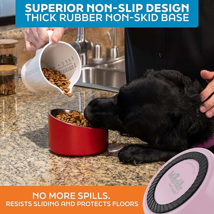 Master Pet Supply Stainless Steel Slanted Dog Cat Food Bowl - 16 oz Heavy Duty - Rose Quartz, Double Wall Insulated, Non-Slip Elevated Bowl for French Bulldogs Pugs Cats, Anti Rust Dishwasher Safe