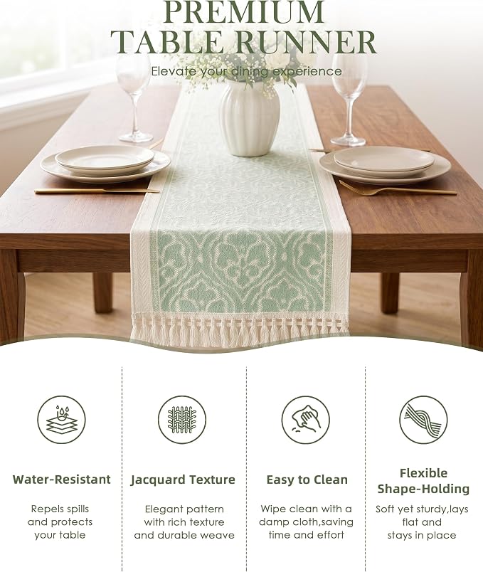 Table Runner, 13.8 x 72 Inch, Jacquard Woven - Image 2
