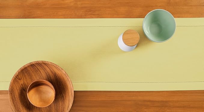 Solino Home Cotton Linen Dining Table Runner Yellow Hemstitch, 14 x 36 in | - Image 4