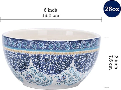 Bico Blue Talavera Cereal Bowls Set of 4, 26 oz Deep Ceramic Soup Bowls - Image 2