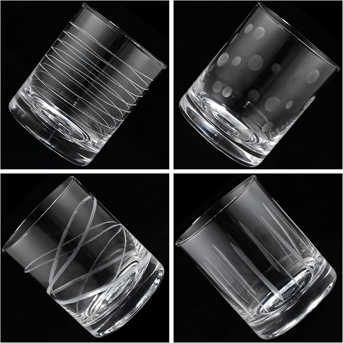 Joeyan Hand Blown Etched Whiskey Glasses, Old Fashioned Tumblers - Image 4