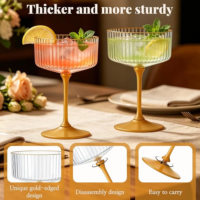 12PCS Plastic Martini Glasses, Unbreakable Reusable Champagne Coupe, Removable - Image 3