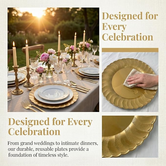 13 Inch Gold Scalloped Charger Plates - Image 6