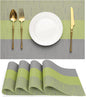 Placemats Set of 4, Vinyl Woven Place Mats Indoor Set of 4 Washable Wipeable PVC Table Mats Heat-Resistant Non Slip Placemat for Kitchen Dining Outdoor Table (Gray Grass Green, Set of 4)