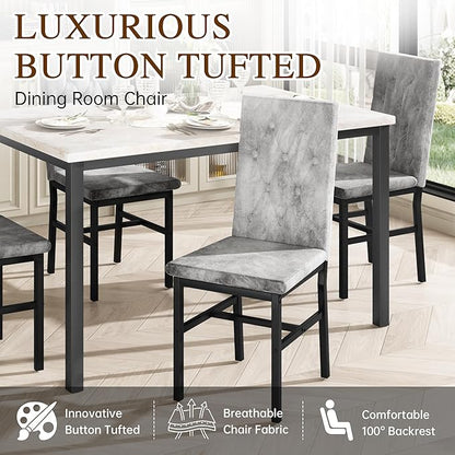 Hooseng Dining Table Set for 4, Faux Marble Small Kitchen Table Chairs Set of 4 with Luxurious Button Tufted Dinner Chairs for Kitchen and Dining (Beige)