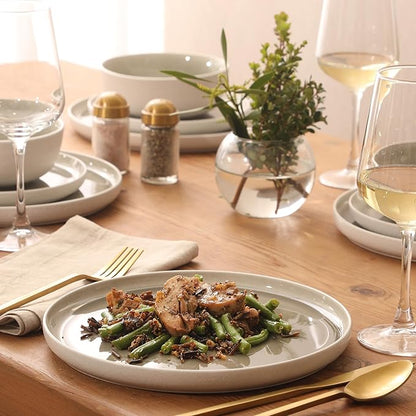 Gibson Elite Tahoe Sunset 12-Piece Reactive Stoneware Dinnerware Set – Matte Exterior & Shiny Interior Plates and Bowls, Durable Everyday Dish Set, Microwave & Dishwasher Safe - Grey