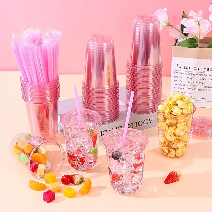 KesaPlan 50 Pack 16 oz Pink Plastic Party Cups - Image 3