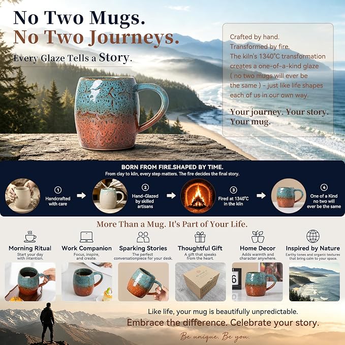 Handmade 22oz Ceramic Coffee Mug, Ergonomic Large Handle, Ideal Gift - Image 3