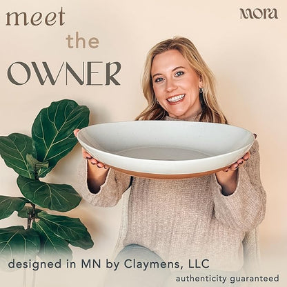 Mora Ceramic Large Serving Bowls- Set of 2 Oval Platters for Entertaining. Modern Kitchen Dishes for Dinner, Fruit, Salad, Turkey, etc. Oven, Dishwasher Safe, 55/35 oz, 13.5" / 11.8" - Earl Grey