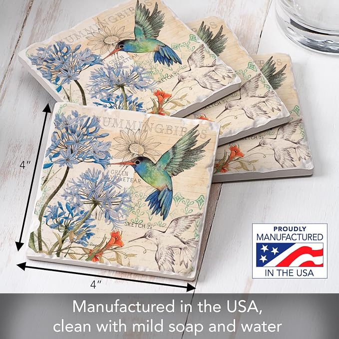 Thirstystone Hummingbird Study 4 Pack Tumbled Tile Stone Coasters | 4" Square - Image 6