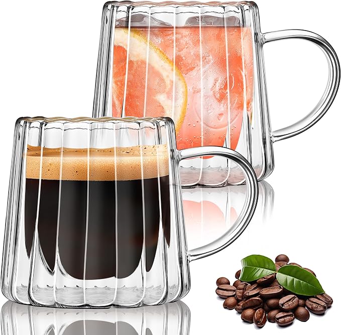 Joeyan Double Walled Glass Coffee Mugs, Latte Cappuccino Tea Cups by JoeyanHousehold