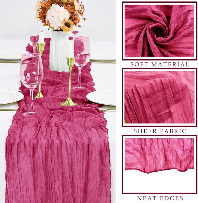 6 Pieces Hot Pink Cheesecloth Table Runners 10FT Gauze Fabric Runner - Image 2