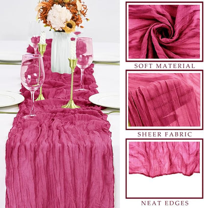 12 Pieces Hot Pink Cheesecloth Table Runners 10FT Gauze Fabric Runner - Image 2