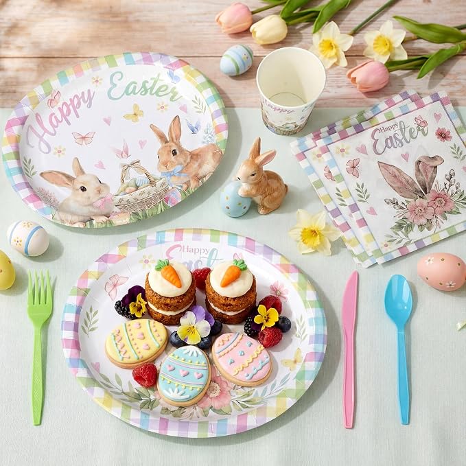 350 Pcs Easter Plates Set Bunny Birthday Decorations - Image 6