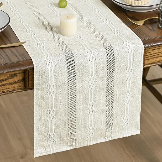 Artoid Mode Beige Farmhouse Embroidered Hollow Table Runner, Seasonal Kitchen by ArtoidMode