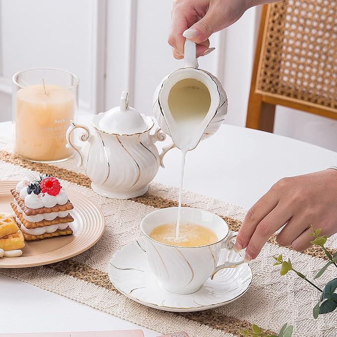 Agyiuns 6 Sets 6oz Porcelain Tea Cups Saucers，White - Image 7