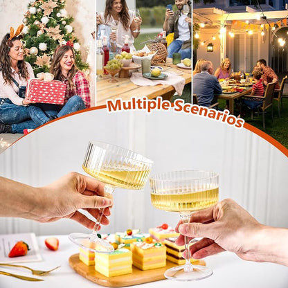 ZOMUIA Ribbed Coupe Glasses 28 Pcs, 10 oz Plastic Champagne Coupe Detachable - Image 4