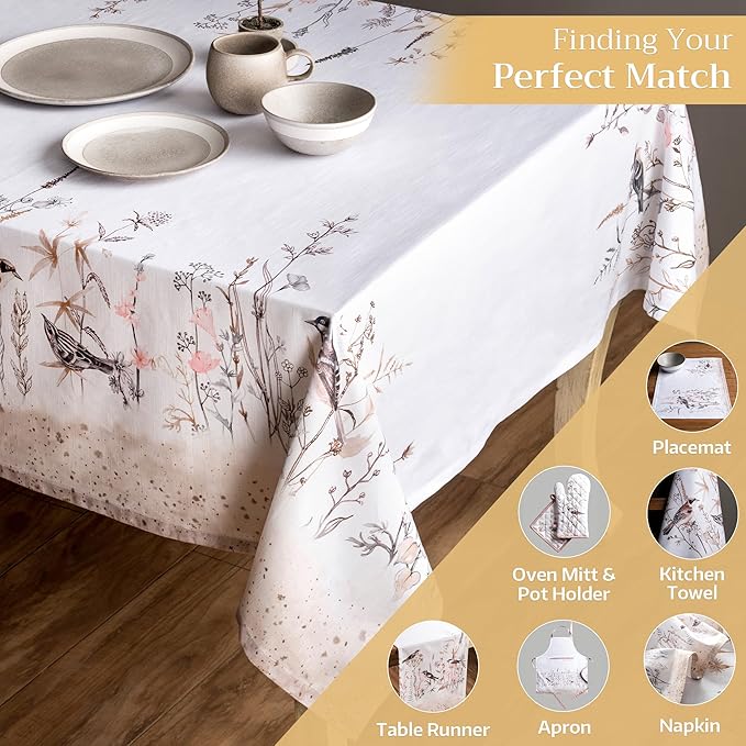 Maison d' Hermine Table Cloth Rectangle Table 100% Cotton 60 x 90 Inches Tablecloth Reusable Decorative for Dining Room Farmhouse Home Valentines Day Decorations Spring Summer - Meadow Florals - Brown