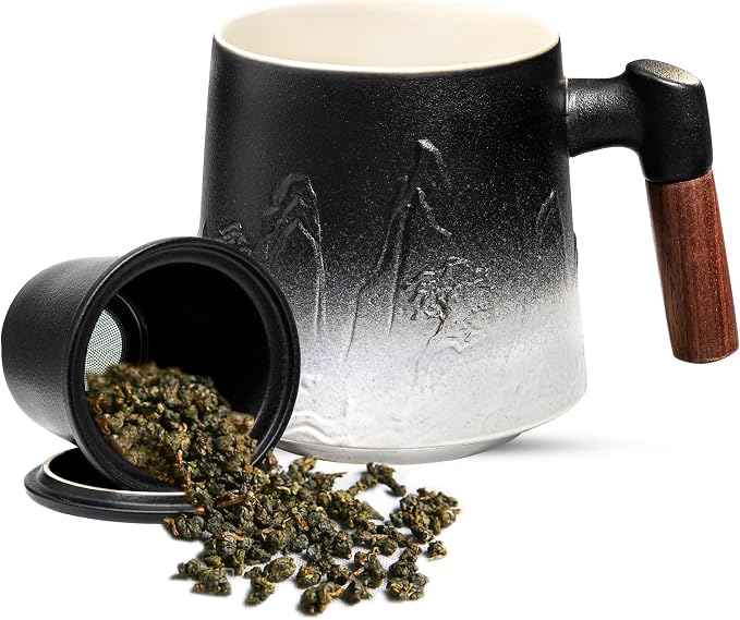 suyika Ceramic Tea Cup with Infuser and Lid, Gradient Embossed Large Tea Mug - Image 8