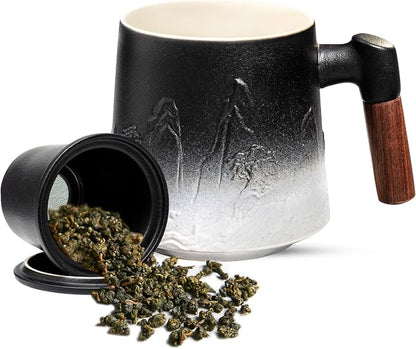 suyika Ceramic Tea Cup with Infuser and Lid, Gradient Embossed Large Tea Mug - Image 8