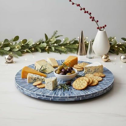 PEMAR Mother of Pearl Lazy Susan for Countertop Table (Blue Starburst, Standard (D12.6))