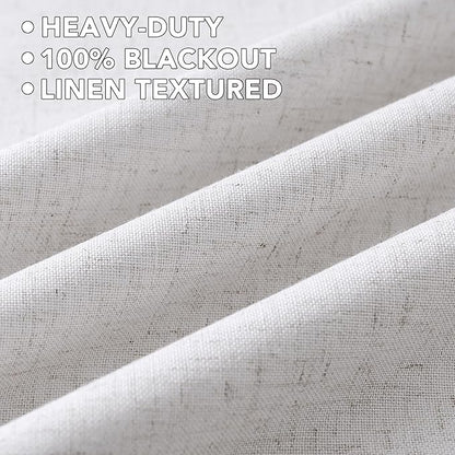 H.VERSAILTEX Linen Curtains 100% Blackout Curtains for Bedroom 108 inch Long Full Light Blocking Nature Linen Blended Window Curtains for Living Room Nickel Grommet (2 Panels, Heathered White)