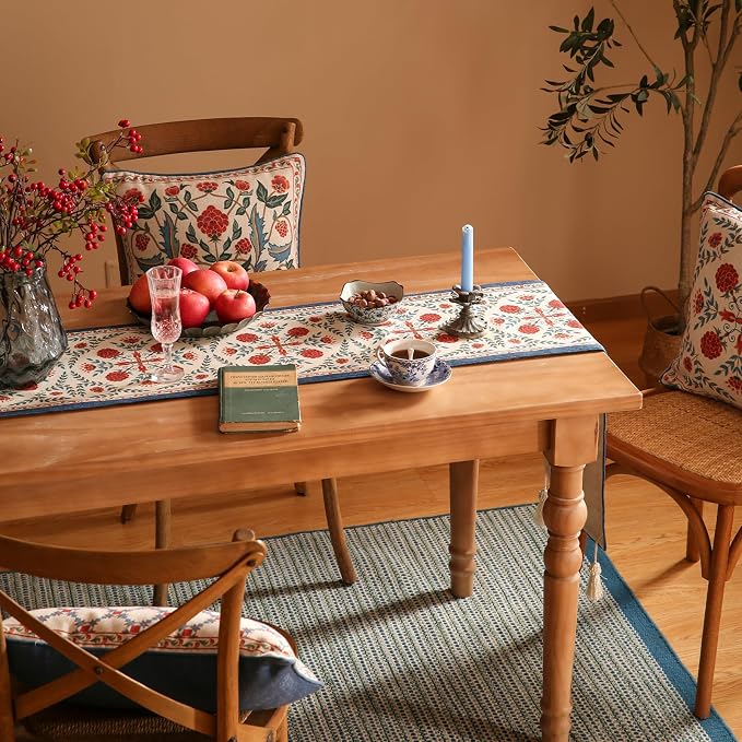 Patdrea Designer French Elegant Linen Table Runner, Colorful Floral Pattern - Image 8