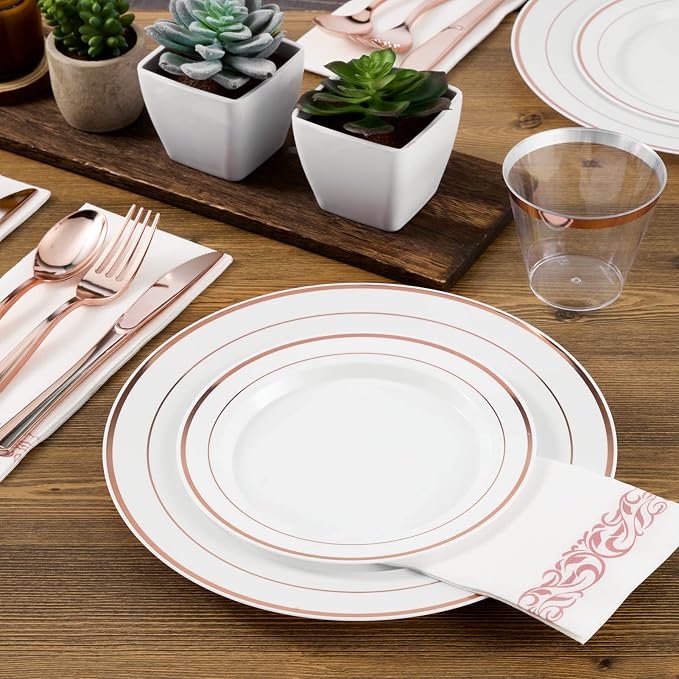FOCUSLINE 600 Ct Rose Gold Dinnerware Set - Image 5
