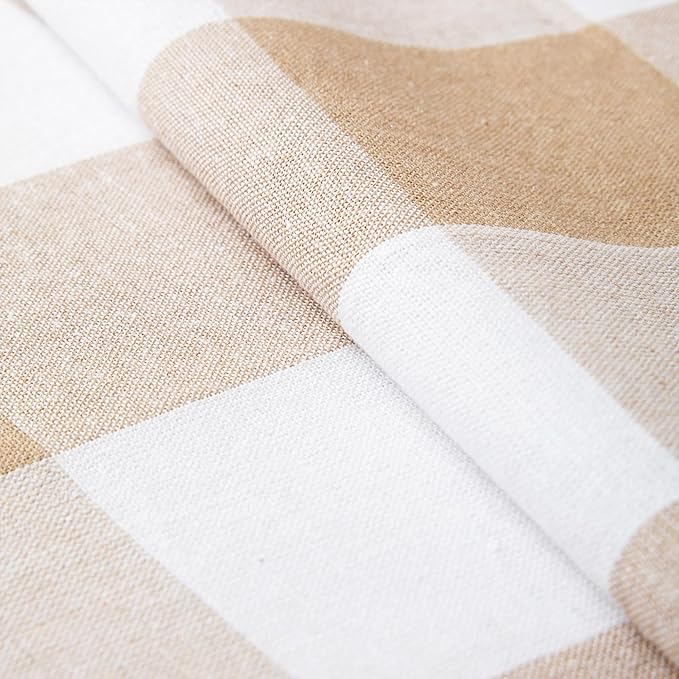 Encasa XO Table Runner, Woven Cotton Dining Runner 13"x104" Buffalo Beige Checks - Image 5