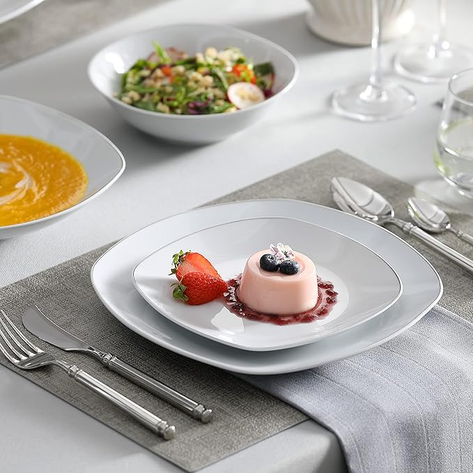 MALACASA Dinnerware Sets, 24 Piece Porcelain Square Dishes, Ceramic Dish Set - Image 5