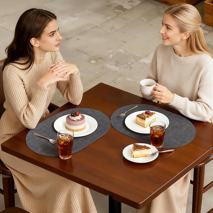 Placemats Set of 8, 11.8 x 17 Inch, Dark Grey | Heat Resistant Oval Faux - Image 7
