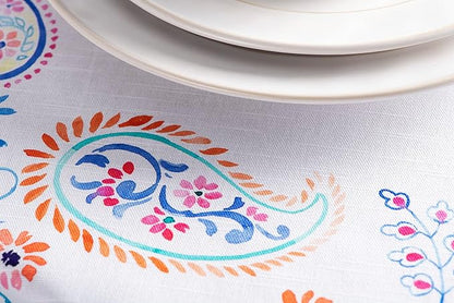 Maison d' Hermine Table Cloth Round Table 100% Cotton 63 Round Inches Tablecloth Reusable Decorative for Dining Room Farmhouse Home Valentines Day Decorations Spring Summer - Indian Floral
