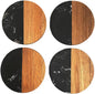 I-LAN Set of 4 Round 4x4 Inch Natural Wood & Marble Drink Coasters – for Coffee, Tea, Beer & Bar Glasses – Living Room, Dining, Bar Table Coasters