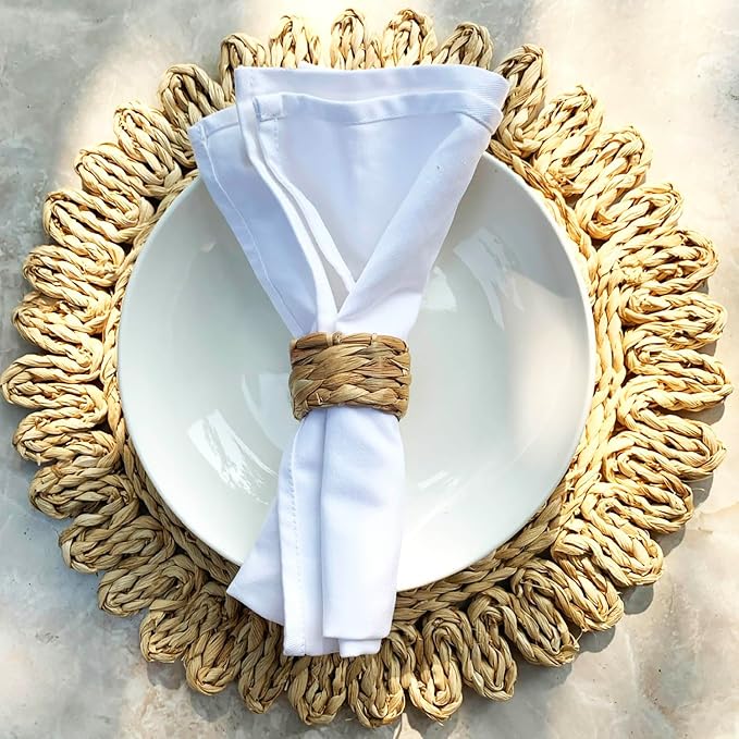Set 6 Water Hyacinth Napkin Rings, Handwoven by Laquedecraft | Fits Most Cloth - Image 3